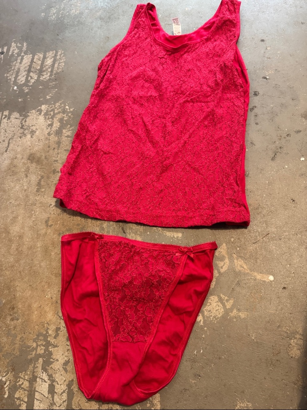 Bright Red Lace Tank Top & Matching Briefs